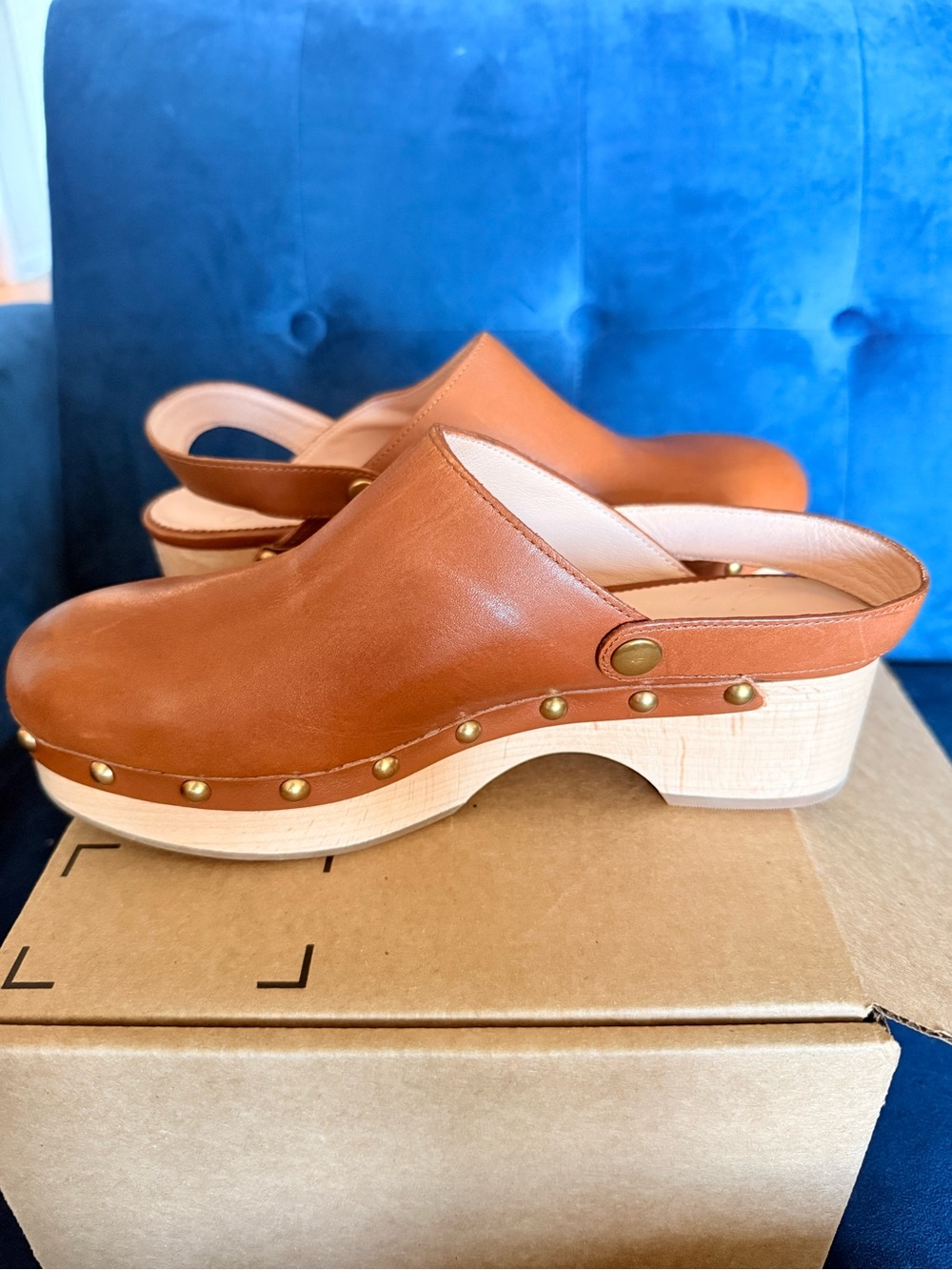 J. Crew Brown Leather Studded Clog Mules